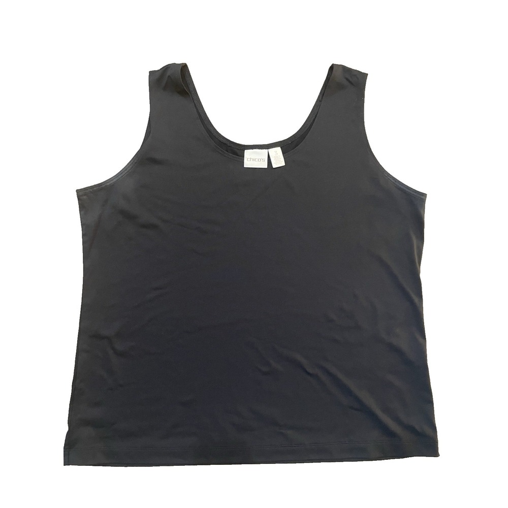 Chico's  Scoop Neck Layering Microfiber Tank Top Black‎ Sz 3 Capsule Wardrobe